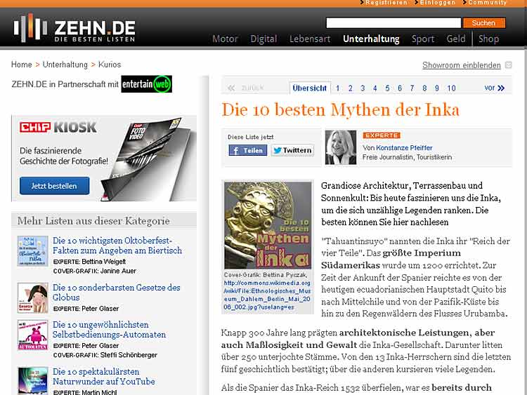 Freelance editorial journalist - Website zehn.de